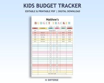 Kids Budget Tracker | Editable Budget Tracker | Allowance Tracker | Kids Budget Planner | Budget Printable | Budget Template for Kids