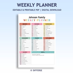 Family Weekly Planner | Weekly Schedule | Daily Planner | Daily Task Tracker | Family To Do List | Daily Agenda | Household planner