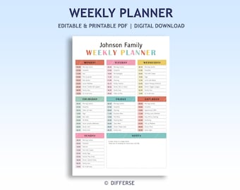 Family Weekly Planner | Weekly Schedule | Daily Planner | Daily Task Tracker | Family To Do List | Daily Agenda | Household planner