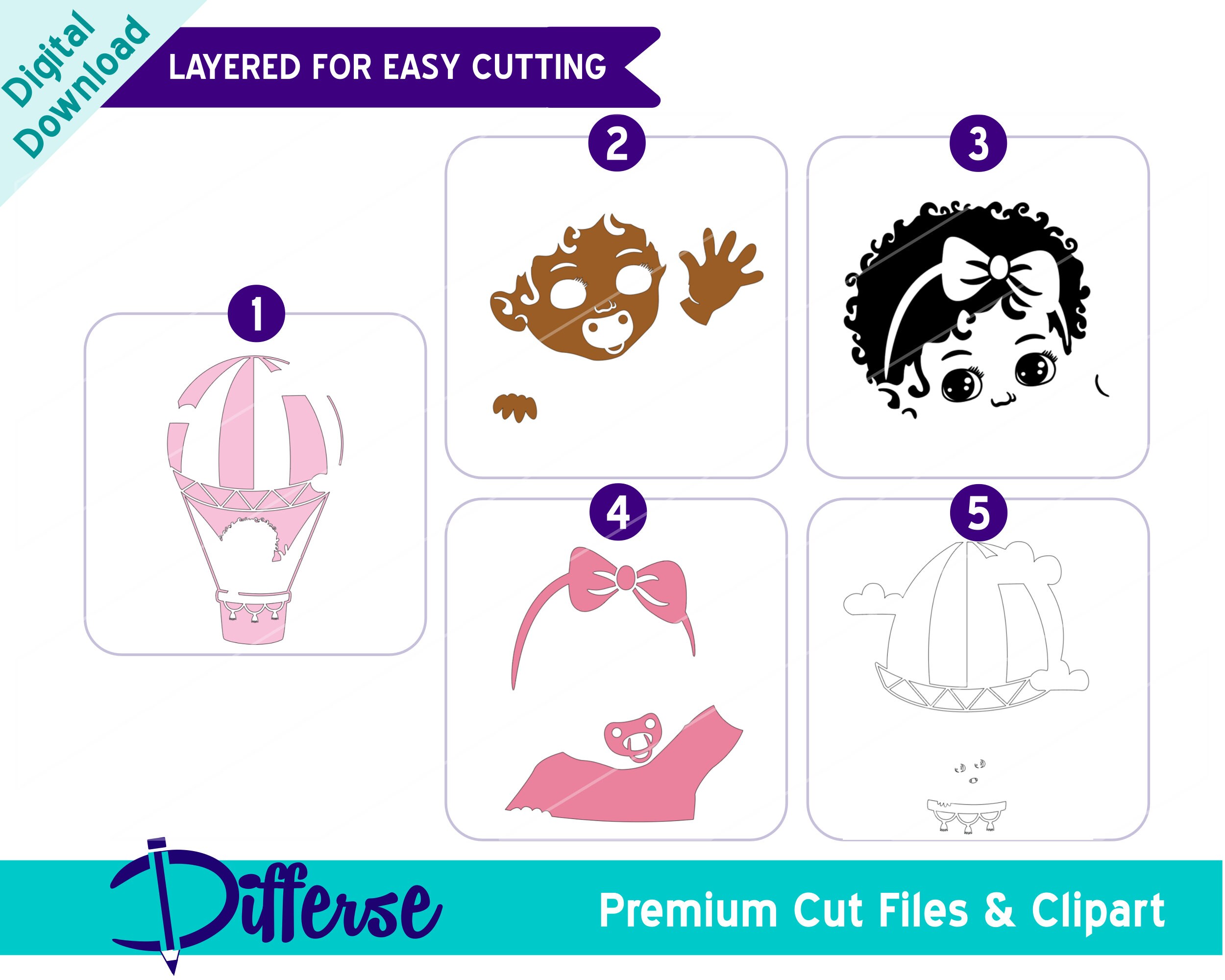 Black Baby in Hot Air Balloon SVG | SVG Cut File & PNG | Girl Baby ...