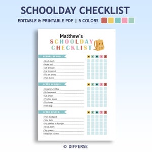 Bearbeitbares tägliches Routine-Diagramm für Kinder | Chore Chart für Kinder | Checkliste für jeden Tag | Kinder Planer | Bearbeitbare Haushaltstabelle für Kinder PDF