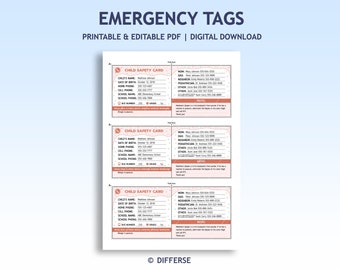 Editable Emergency Contact Card For Kids | Backpack Tag | Child Identification Card | Emergency Card | Allergy Tag | Kids ID Card | ICE Card