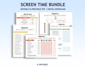 Kids Screen Time Bundle |  Screen Time Chart | Screen Time Checklist | Screen Time Schedule | Screen Free Activities | Screen Time Tracker