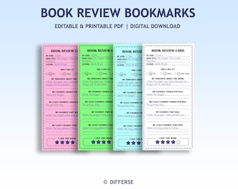 Editable Book Review Bookmark | Book Review Template | Kids Book Review Pages | Book Review Card | Book Review Notes