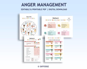 Kids Anger Management Bundle | Social Emotional Learning | Problem Solving Wheel | Anger Control Chart | Anger Guide | Coping Mechanisms
