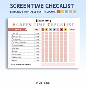 Screen Time Checklist | Screen Time Chart | Screen Time Tracker | Chore Chart | Incentive Chart | Screen Time Chores | Screen Time Rules
