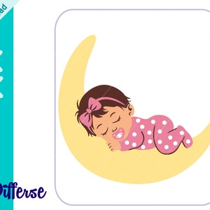 Baby Sleeping On The Moon / SVG Cut File & PNG / Sleeping Baby Girl SVG / Newborn Baby On Moon / Nursery svg
