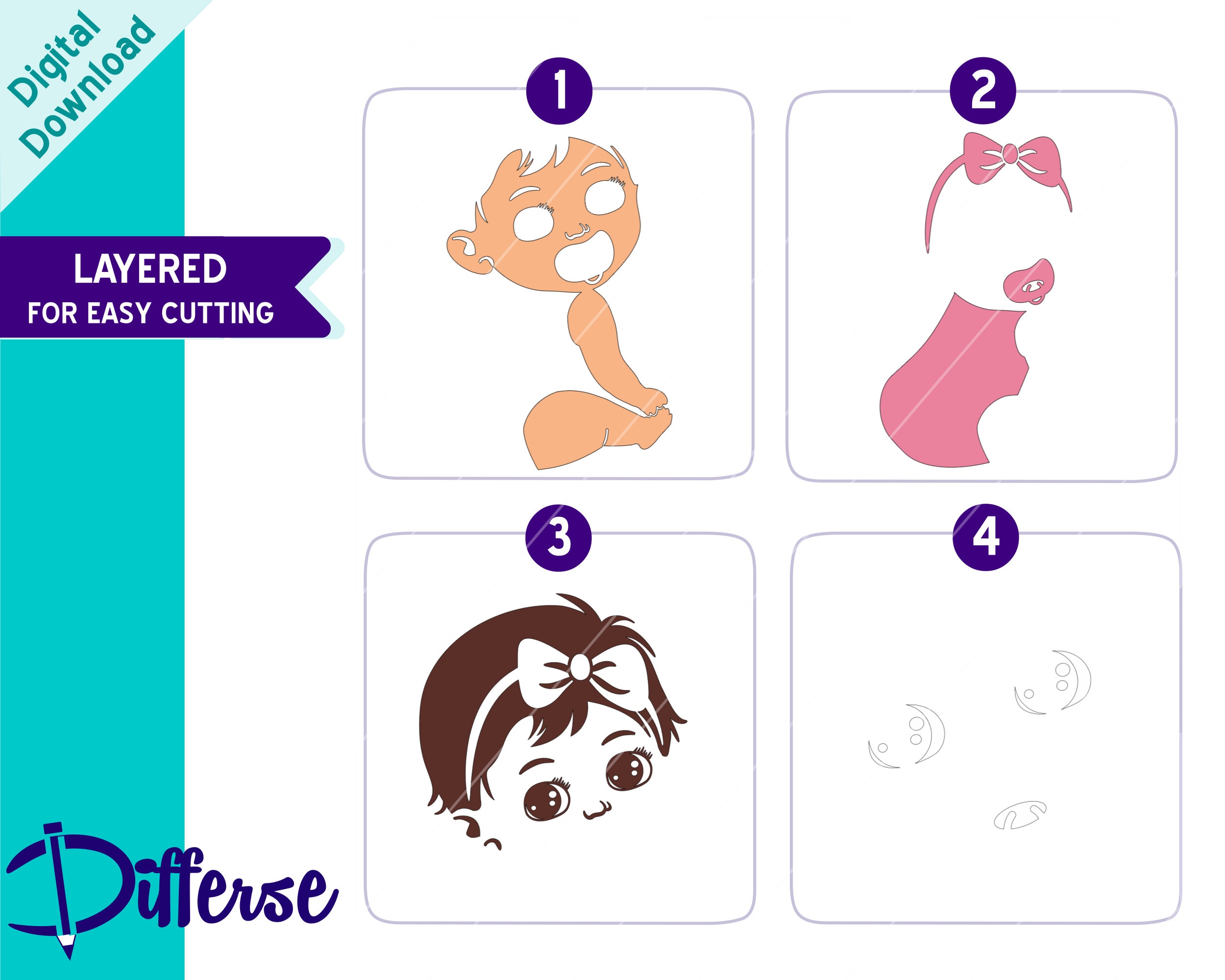 Pink Pacifiersvg Newborn With Pacifier | SVG Cut File & PNG | Baby Girl SVG | Baby ...