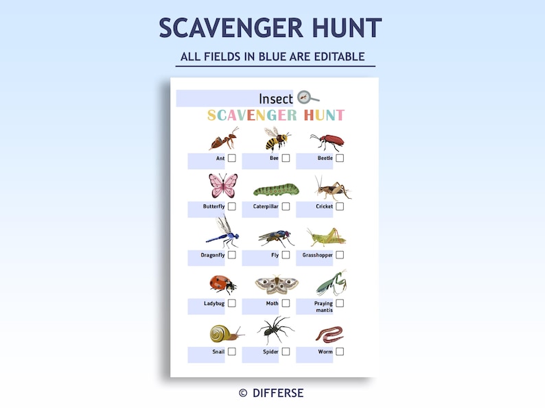 Insect Scavenger Hunt | Bug Hunt for Kids | Printable Nature Activity ...