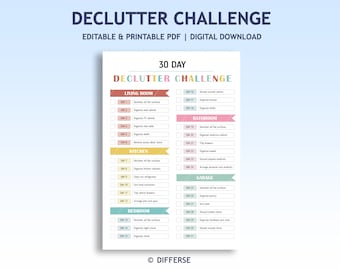 30 Day Declutter Challenge | Editable 31-Day Decluttering Checklist | Declutter Planner | Decluttering Guide | Weekly Cleaning Schedule