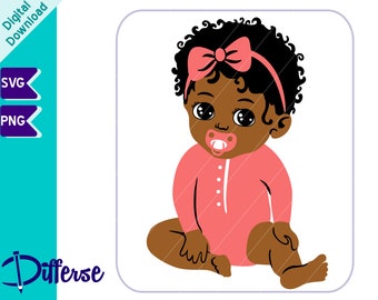 African American Baby with Pacifier | SVG Cut File & PNG | Black Baby Girl SVG | Princess Vector | Black Girl svg | Little Afro Girl svg