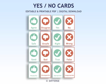Editable Yes and No Cards | Good Bad | Agree Disagree | Green Red, Thumbs up Thumbs Down Behavior Cards | True and False Communication Cards