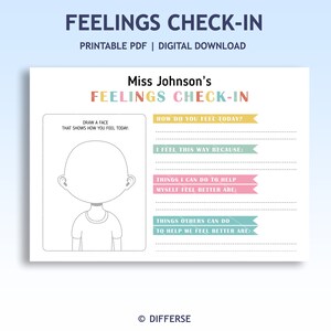 Feelings Check In | Wellness Check In | Coping Skills | How Are You Feeling | Feelings Journal | Kids Mental Health | Worksheet for kids