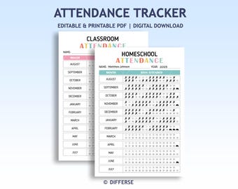 Attendance Tracker | Attendance Tracker for Homeschooling | Home Classroom Attendance | Attendance Sheet | Absence Tracker