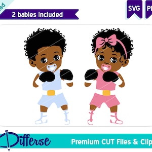 Boksen gender Reveal SVG | Gesneden SVG-bestand & PNG | Zwarte Gender Reveal-baby's | Afro-Amerikaanse babyshower-svg | Geslachtsaankondiging, png