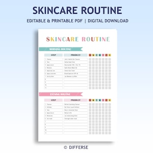 Editable Skincare Routine Template AM PM | Skincare Routine | Skincare Guide | Skincare Regimen | Skincare Planner | Skincare Checklist