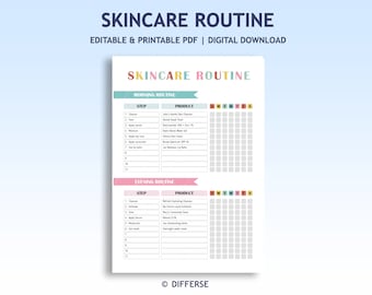 Editable Skincare Routine Template AM PM | Skincare Routine | Skincare Guide | Skincare Regimen | Skincare Planner | Skincare Checklist