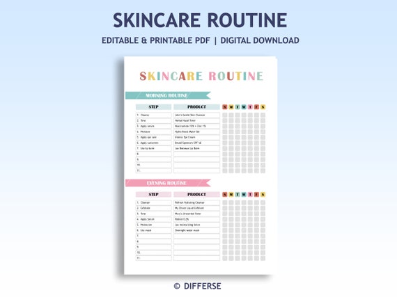Editable Skincare Routine Template AM PM | Skincare Routine | Skincare Guide | Skincare Regimen | Skincare Planner | Skincare Checklist