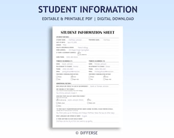 Student Information Sheet | Student Profile Form | Emergency Contact Form | Back to School Printable | Teacher Student Information Form
