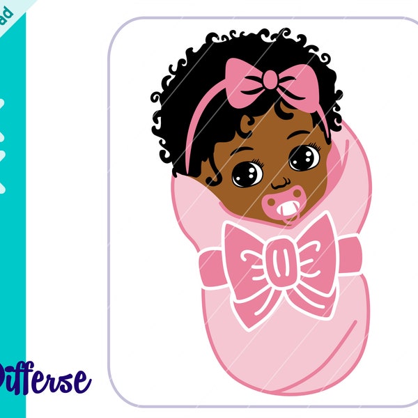 Black Baby Girl Wrapped in a Blanket SVG | SVG Cut File & PNG | Baby Girl svg | Afro Baby vector | Welcome Baby svg | Wrapped Baby svg