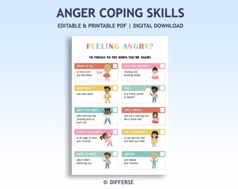 Editable Anger Coping Skills | Anger Management For Kids | Anger Wall Art | Problem Solving | Anger Issues | Meltdown Management