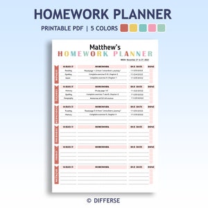 Printable Homework Planner | Homework Chart | Homework Tracker | Homeschool Planner | Homework Log | Assignment Tracker | Homework Log