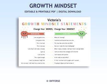Growth Mindset Chart | Growth Mindset Poster | Growth Mindset Classroom | Classroom Posters Growth Mindset | Mindset PDF | Instead of, I Can