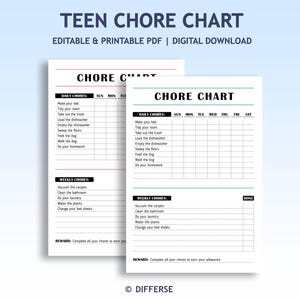 Teenager Chore Chart | Teen Chore Chart | Chore Chart for Teens | Kids Chore Chart | Responsibility Chart | Teen Chores System | Chore List