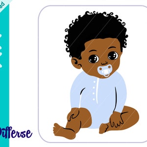 African American Baby with Pacifier | SVG Cut File & PNG | Black Baby Boy SVG | Prince Vector | Black Boy svg | Little Afro Boy svg