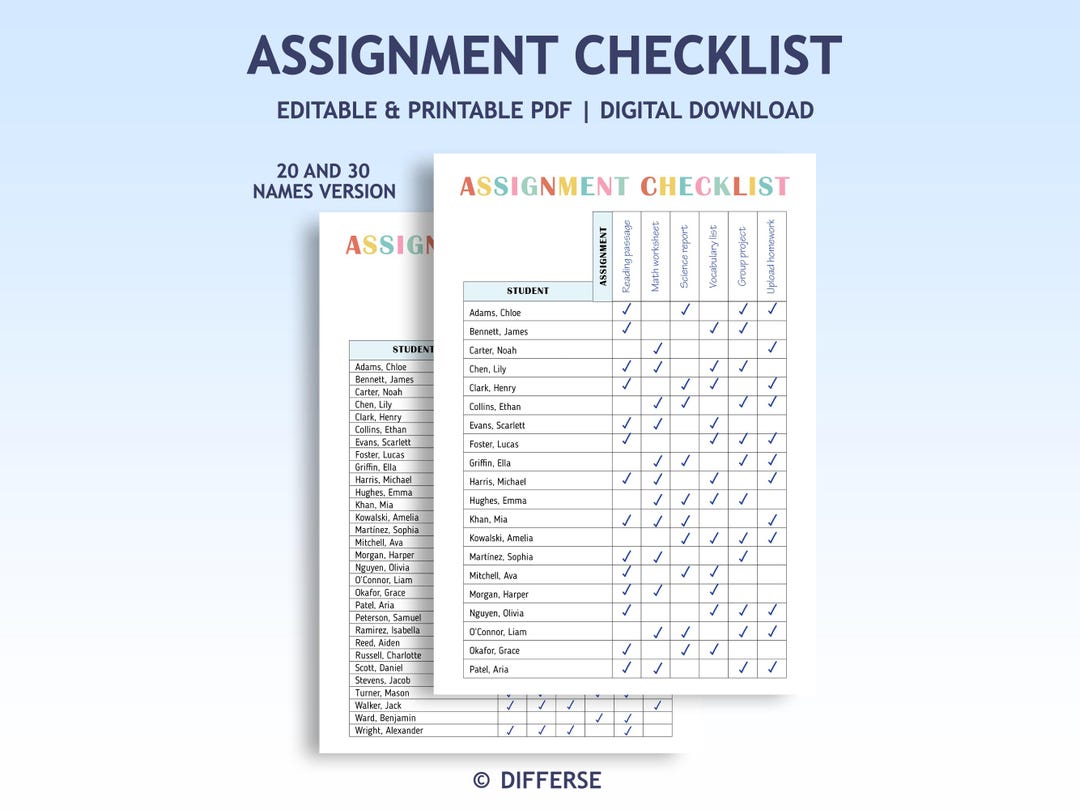 Assignment Checklist | Homework Checklist | Assignment Tracker ...