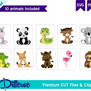 10 Cute Baby Safari Animals / SVG Cut File & PNG / Baby Jungle Animals Bundle SVG / Baby Animals Set svg / Zoo Animals png