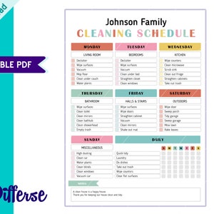 Editable Family Cleaning Schedule Kids Cleaning Schedule Cleaning ...