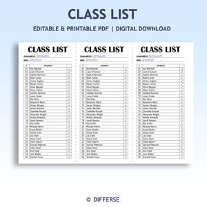 Editable Class List Template | Class List Checklist | Attendance ...