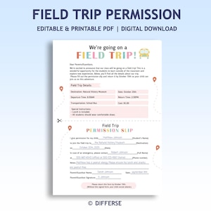 Editable Field Trip Permission Slip | Field Trip Form | Field Trip Letter | Road Trip Consent | School or Daycare Field Trip