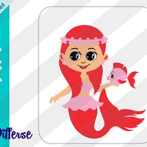 Cute Mermaid | SVG Cut File & PNG | Little Girl Mermaid Clipart | Mermaid SVG | Mermaid Princess png | Mermaid Printable | Baby Mermaid
