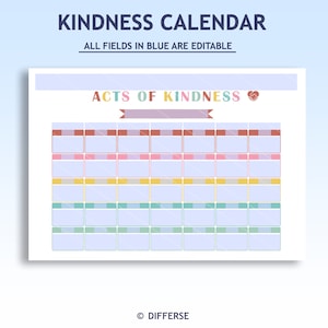 Acts of Kindness Calendar Kids Activities Good Behavior Calendar ...