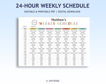 24 Hour Weekly Planner for Kids | 24 Hour Weekly Schedule | Nanny Schedule | Babysitter Schedule | Daily Tasks | To Do List