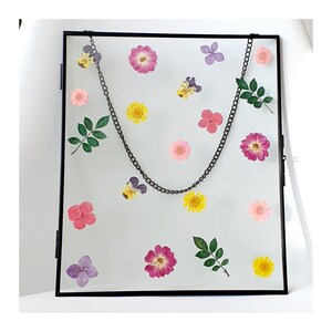 Dried Flower Art in Glass with Metal Frame and Chain Hanging / Colourful Flower Mix / Perfect Gift / Home Decor
