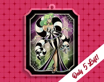 May include: A black and white illustration of a woman with green hair and a long, flowing dress. She is standing in a web-filled room with a spider and a creature with sharp teeth. The text "Only 5 Left!" is in the bottom right corner.