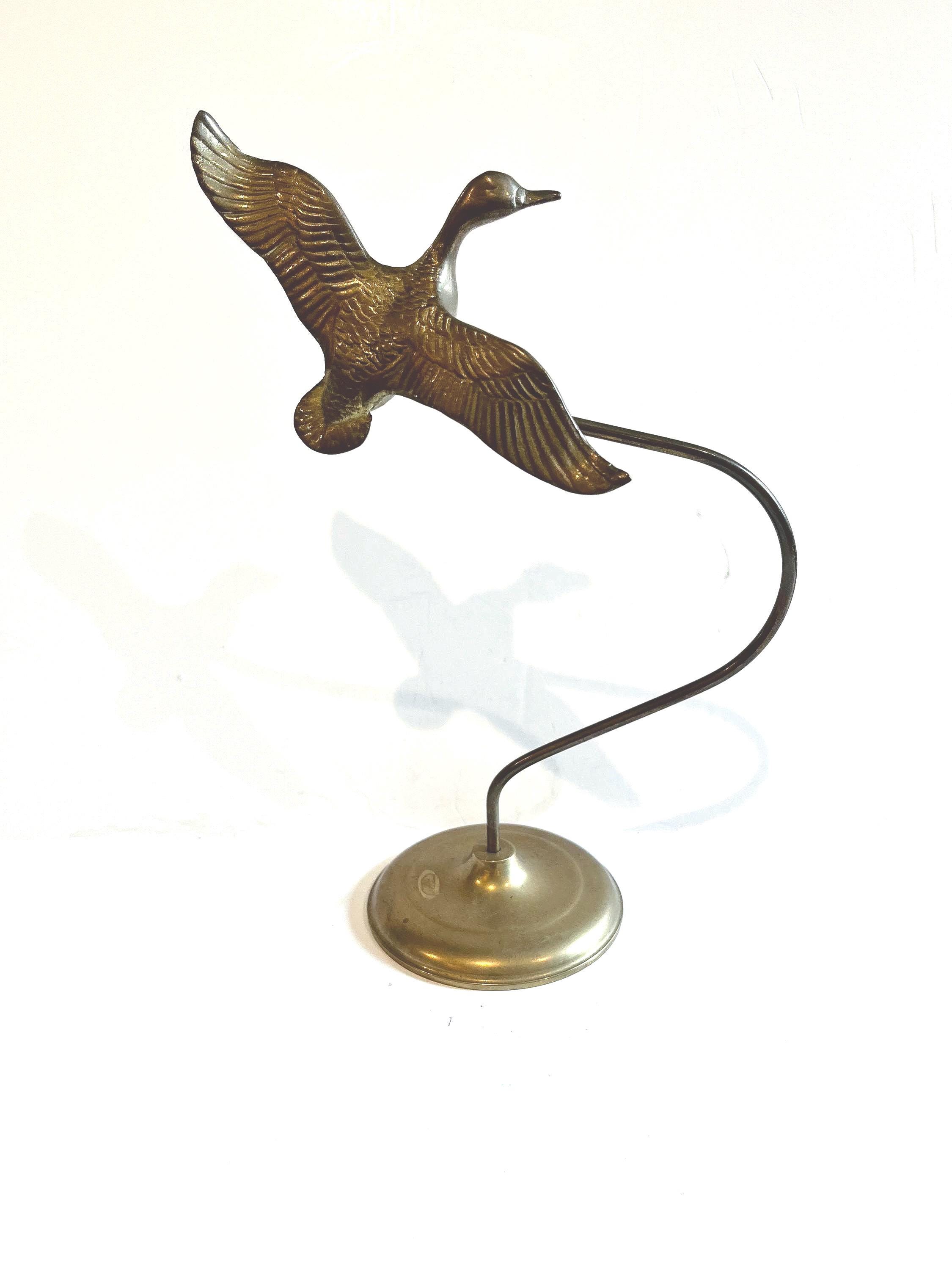 Brass Duck In Flight Sculpture Statue