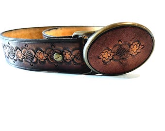 Vintage Tooled Leather Belt: Cowgirl Western Style, Solid  display picture 1