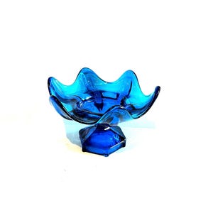 VIKING Mid Century Modern Pedestal Bowl Bluenique EPIC Glass