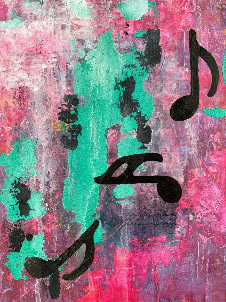 22 by 28 Inch Original Mixed Media Canvas, Abstract Music Note Art ...