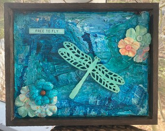 8 por 10 Original Mixed Media Abstract 3D Shadow Box art