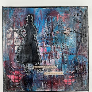 8 by 8 inch Original Mixed Media, Steampunk, &quot;Shadow in the Trees&quot;