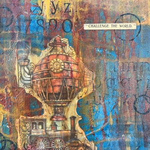 Arte Steampunk de técnica mixta de 9x12: &quot;Desafía al mundo&quot;