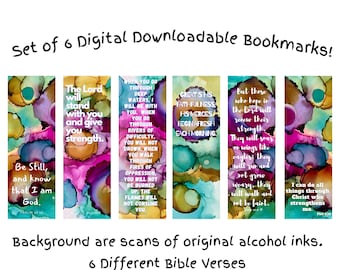 Alcohol Ink Digital Download Bookmarks, Abstract, Bible Verses