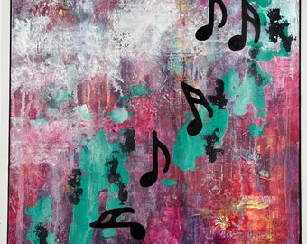 22 by 28 inch Original Mixed Media Canvas, abstract music note art, Above the Note