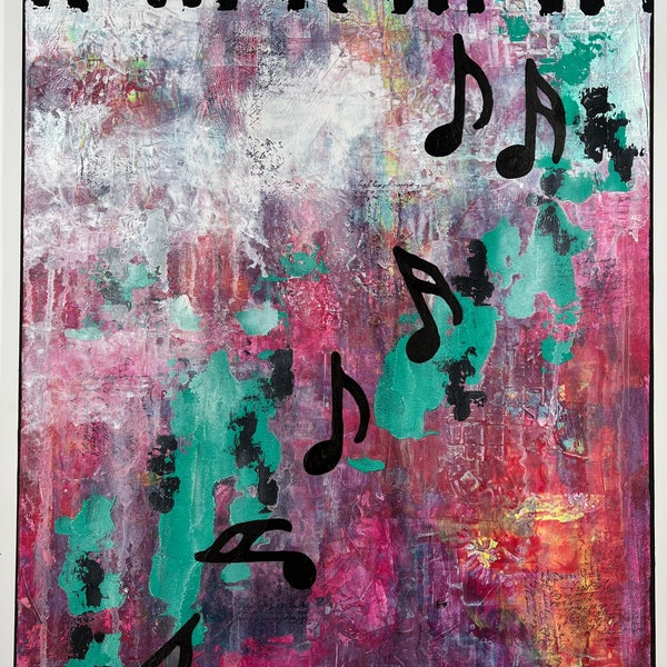 22 by 28 inch Original Mixed Media Canvas, abstract music note art, Above the Note