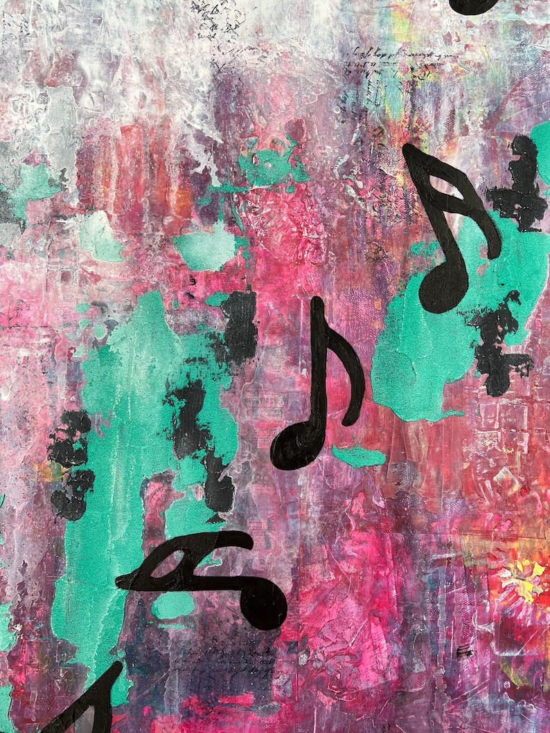 22 by 28 Inch Original Mixed Media Canvas, Abstract Music Note Art ...